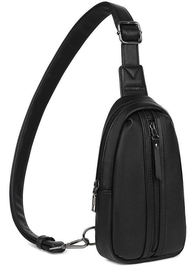 MASINTOR Small Sling Bag for Women and Men - Vegan Leather Crossbody Fanny Pack with Multiple Compartments for Everyday Use Pure Black - Image 1